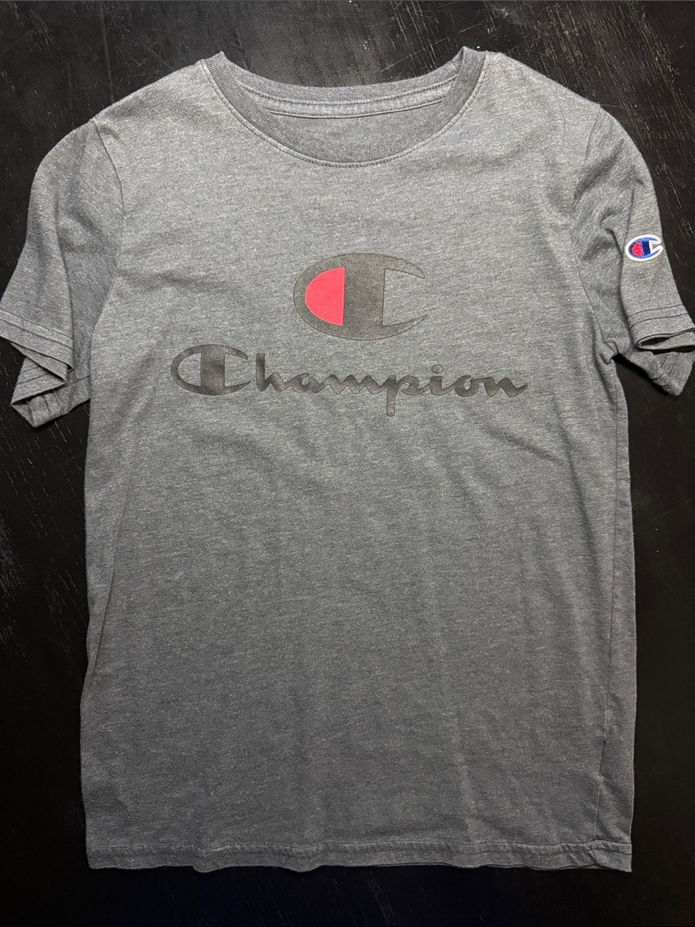 Champion Gray T-Shirt with Red Logo Accent